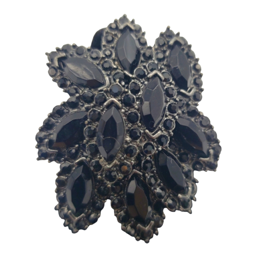 Floral Gunmetal and Black Ring Size 7 High Profile 3D